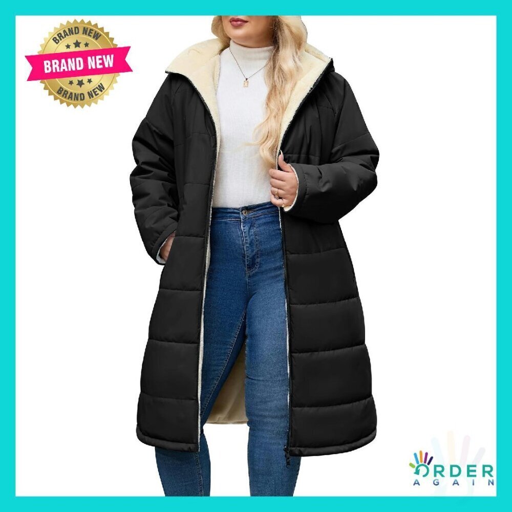 Reversible Fleece Jacket Oversized Long Down Coat Plus Size Hooded Lightweight